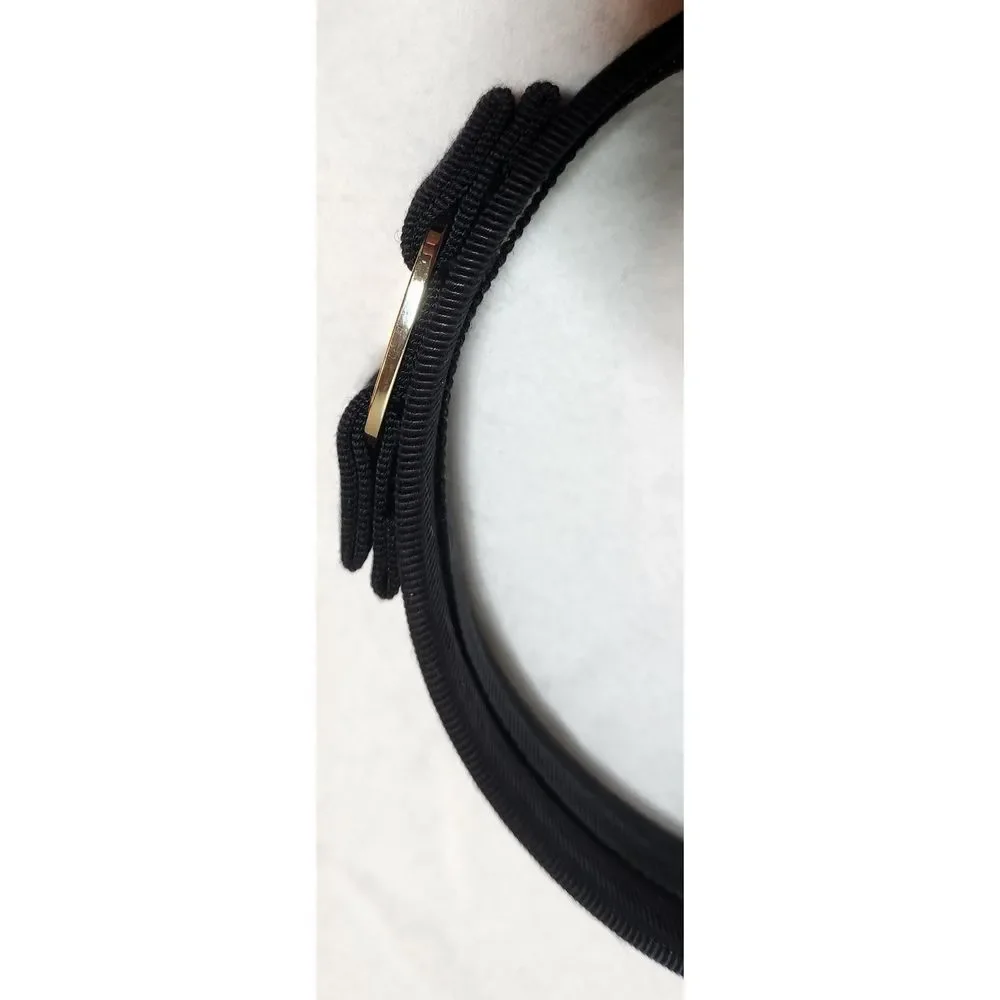 Ferragamo Vara Black Grosgrain Headband with Bow and Logo Hardware